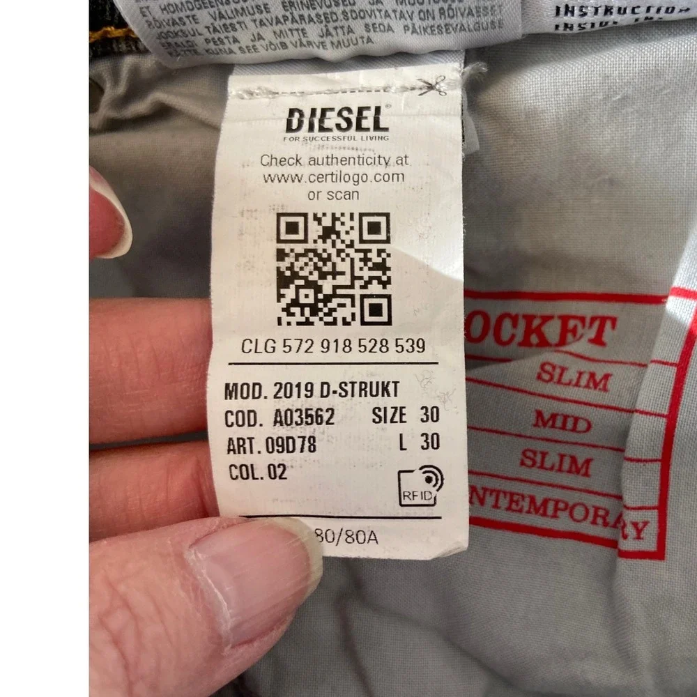 Diesel D Strukt Slim Fit Jeans Mens W30‎ L30 Acid Wash Denim